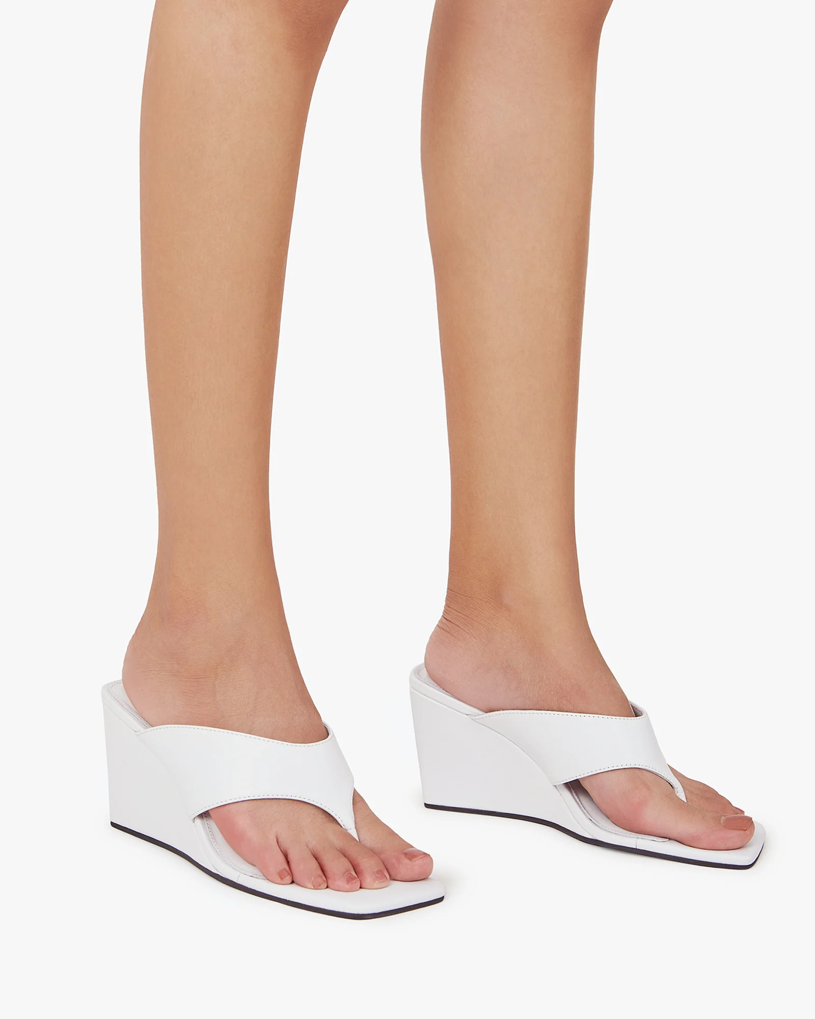 Perri White Leather Wedge Thong - Image 7