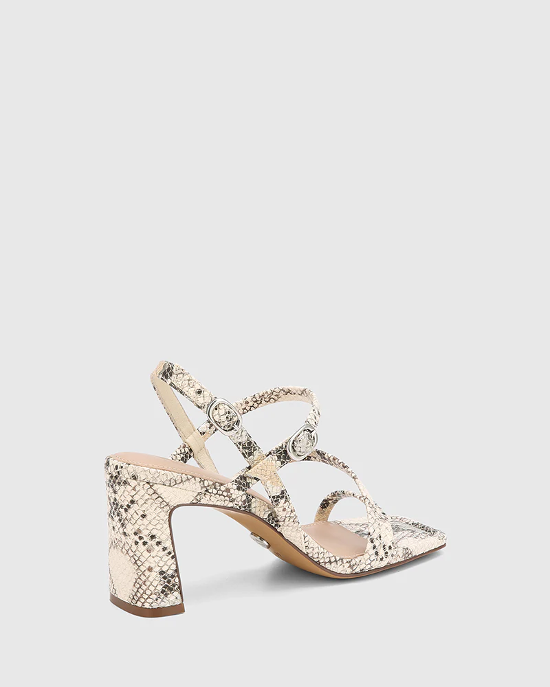 Primo Ecru Multi Snake Print Leather Strappy Heel - Image 5
