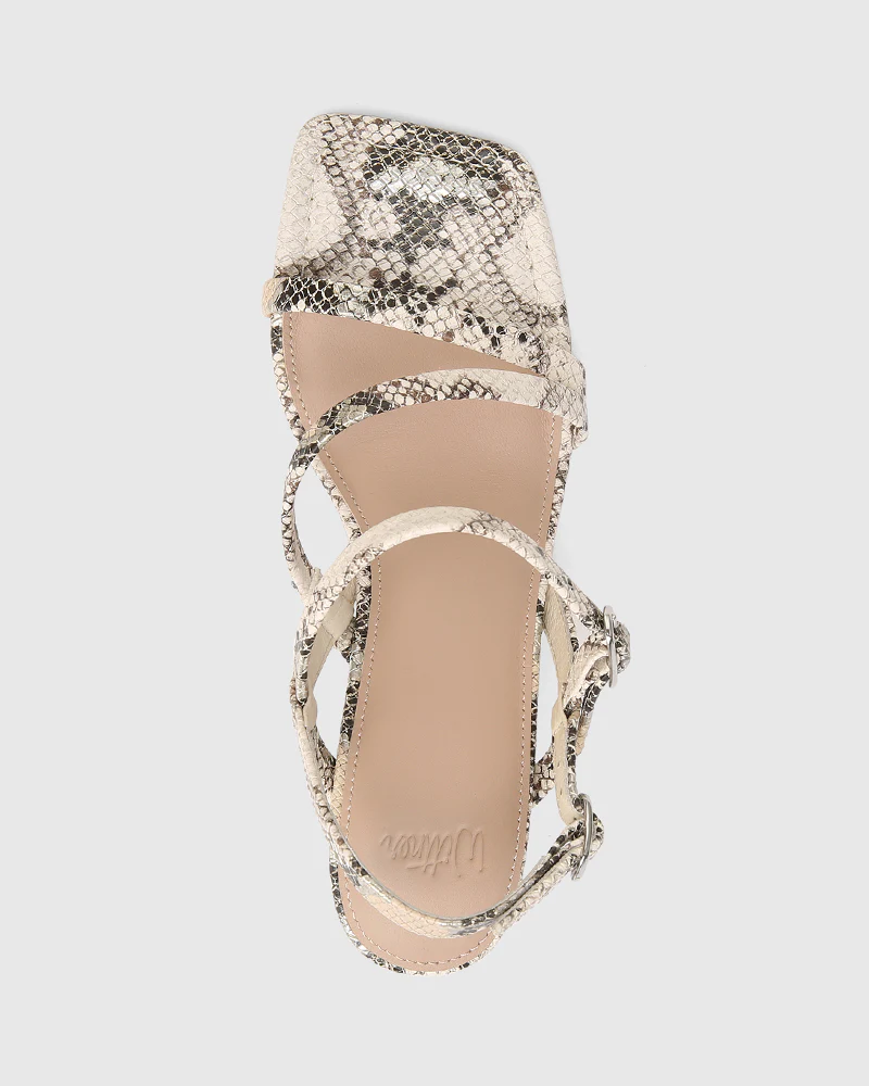 Primo Ecru Multi Snake Print Leather Strappy Heel - Image 6