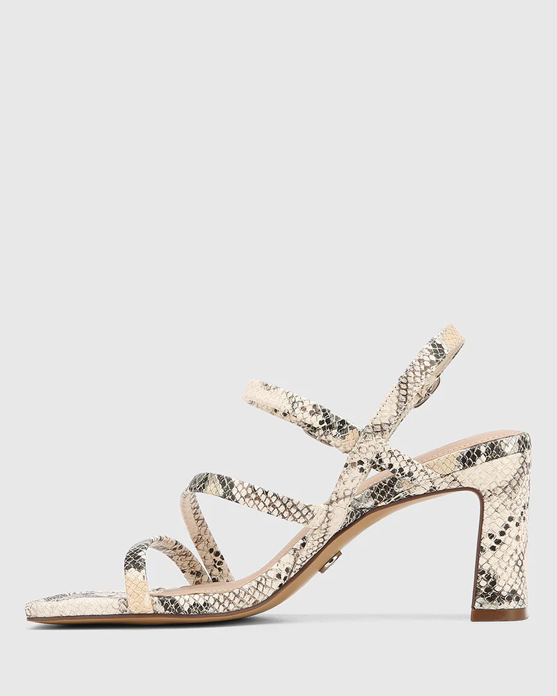 Primo Ecru Multi Snake Print Leather Strappy Heel - Image 7