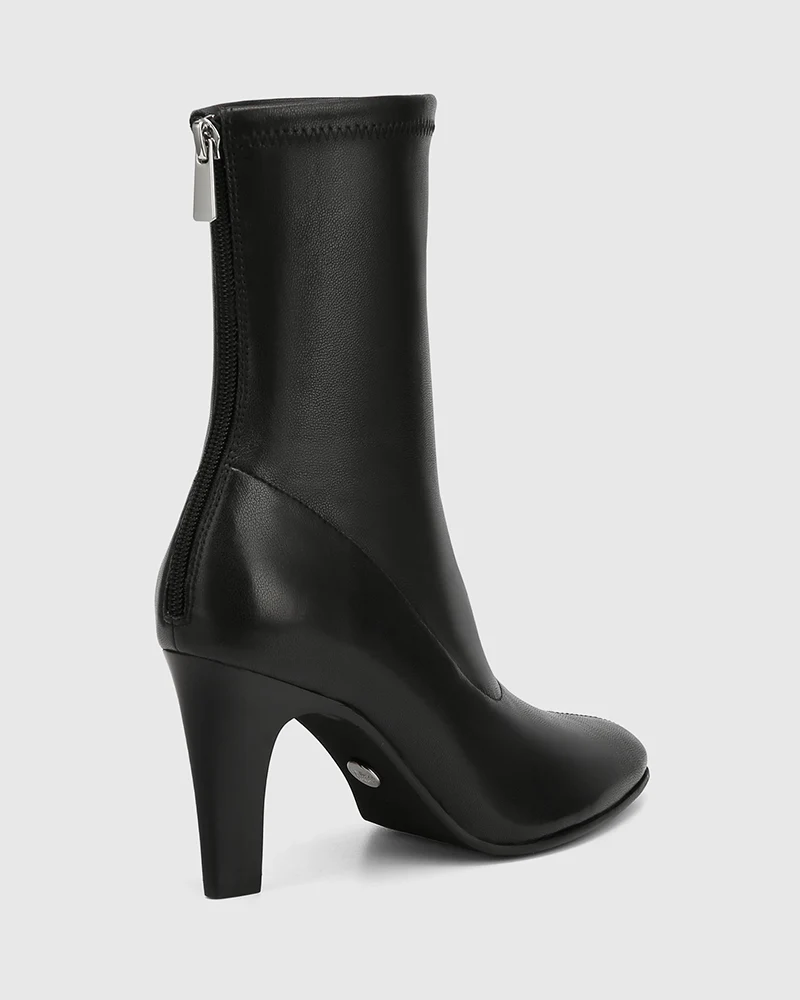 Rilee Black Stretch Leather Ankle Boot - Image 4