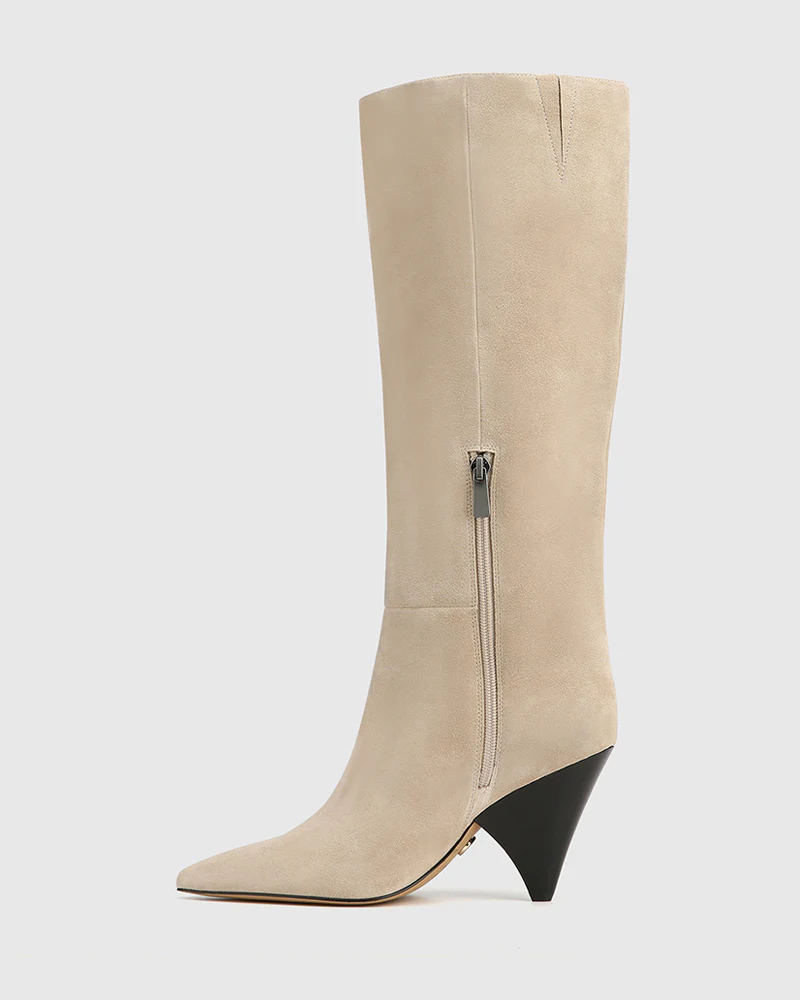 Selena Ivory Suede Leather Knee High Boot - Image 6