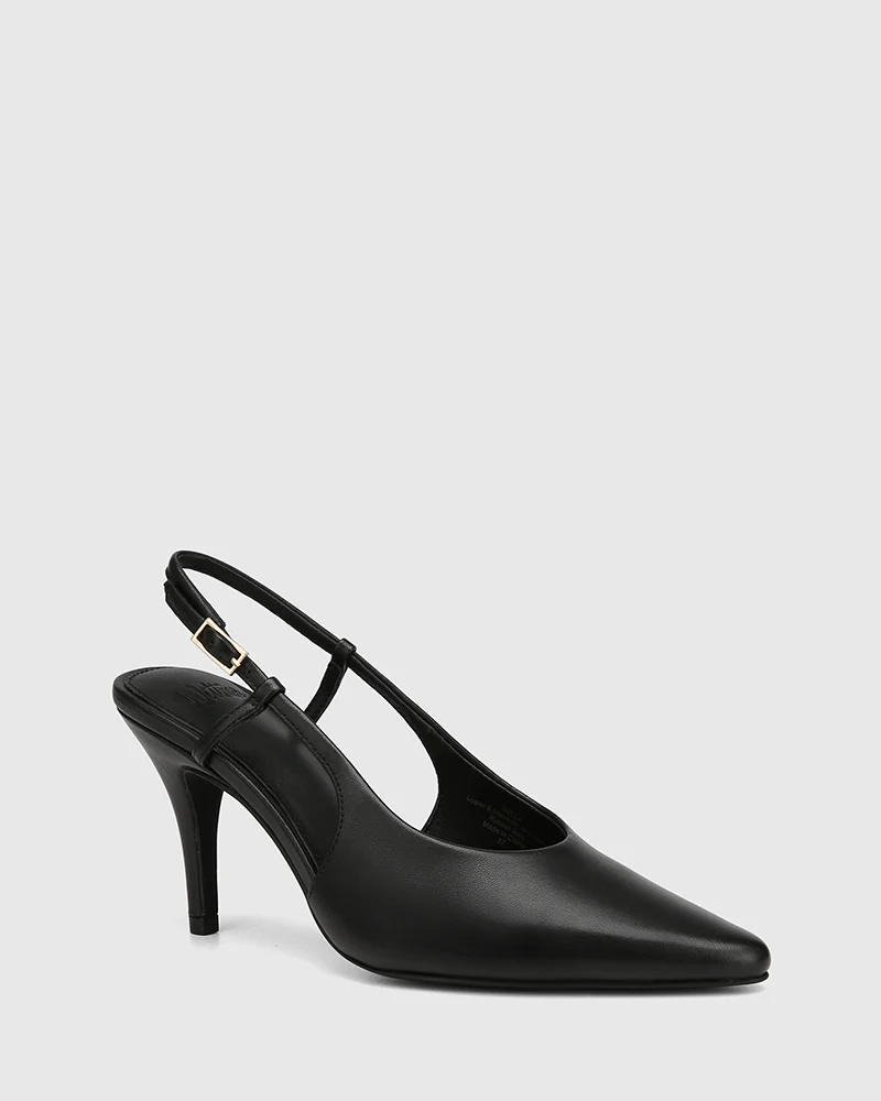 Sella Black Leather Slingback - Image 2