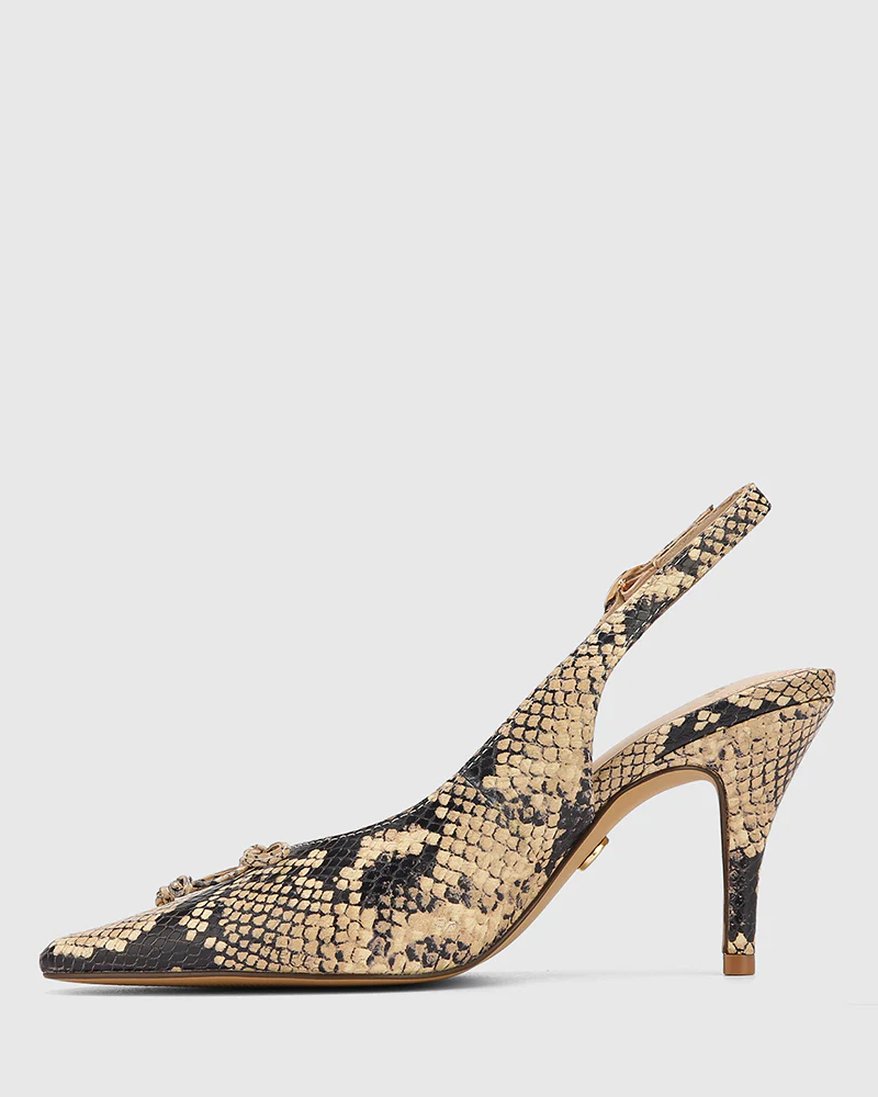 Sivan Ecru Multi Snake Embossed Leather Slingback - Image 6