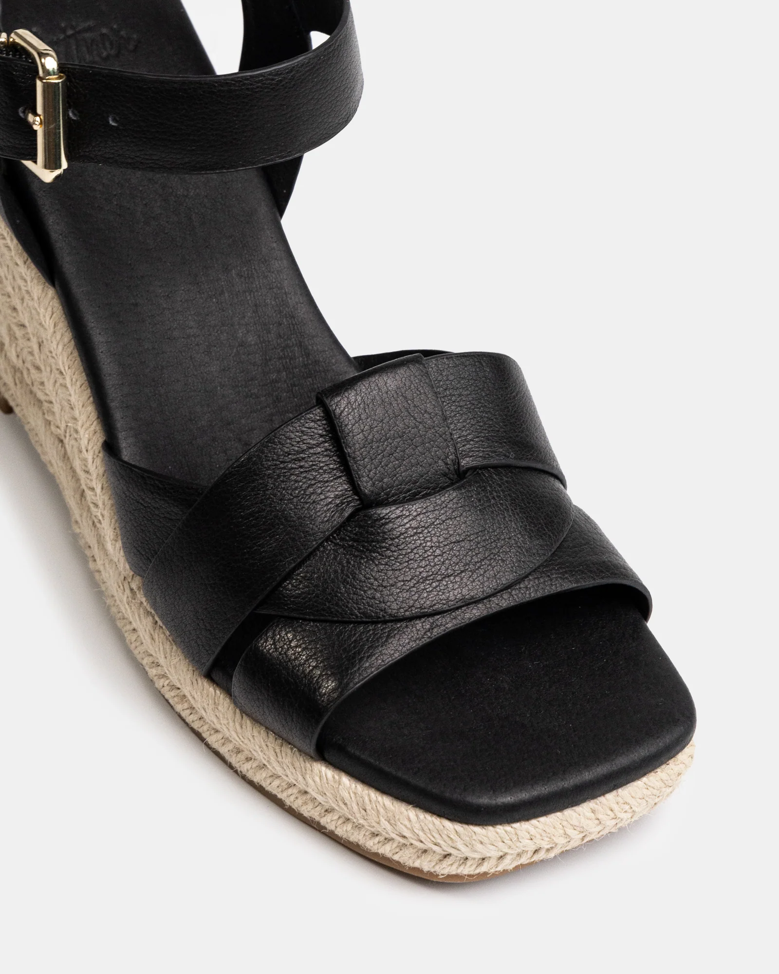 Tarot Black Pebble Leather Espadrille Wedge - Image 3